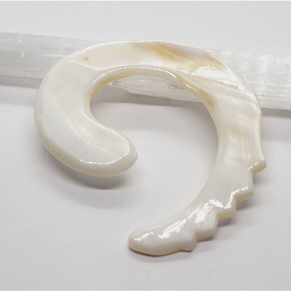 Carved White Shell Freeform Pendant Bead 53x50x3mm - Picture 1 of 4